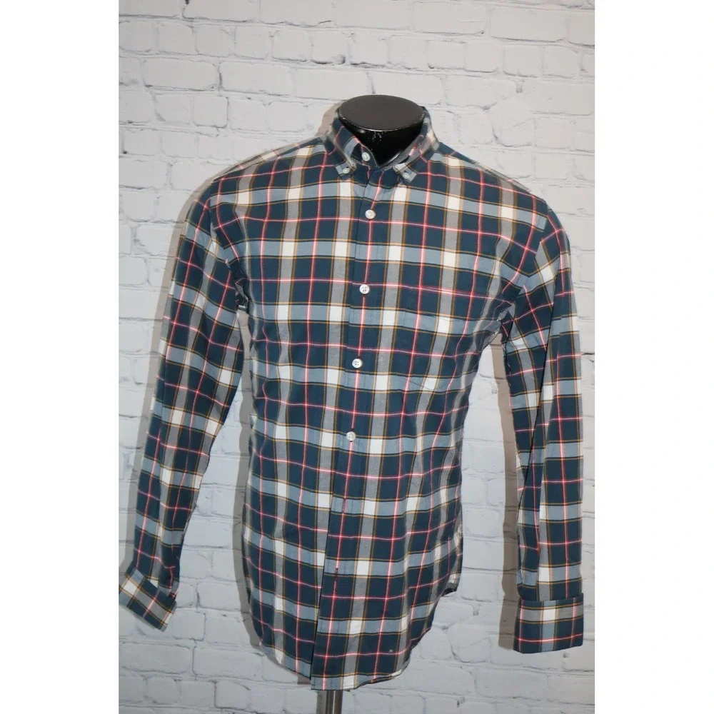 J. Crew Button Down Shirt Mens Medium Blue Tartan Plaid Long Sleeve Cotton
